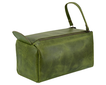 Premium Cowhide Leather Toiletry Bag Travel Dopp Kit Distressed Green -